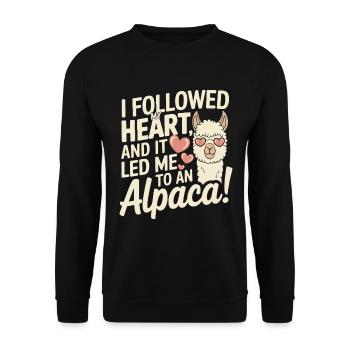I followed my heart, and it led me to an alpaca! - Unisex Sweatshirt - black - Front - Alina (178cm) & Michal (187cm)