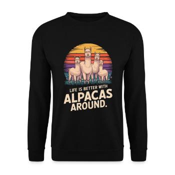 Life is better with alpacas around. - Unisex Sweatshirt - black - Front - Alina (178cm) & Michal (187cm)