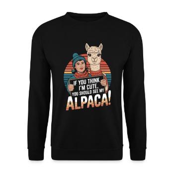 Wenn du mich süß findest, solltest du dir mein Alpaka ansehen! - Unisex Pullover - Schwarz - Vorne - Alina (178cm) & Michal (187cm)