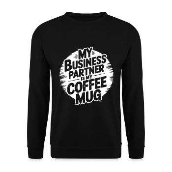Mein Geschäftspartner ist meine Kaffeetasse - Unisex Pullover - Schwarz - Vorne - Alina (178cm) & Michal (187cm)