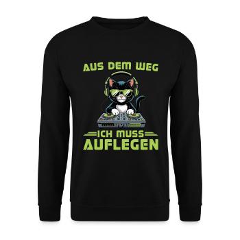 DJ Katze Ich muss auflegen Discjockey - Unisex Pullover - Schwarz - Vorne - Alina (178cm) & Michal (187cm)