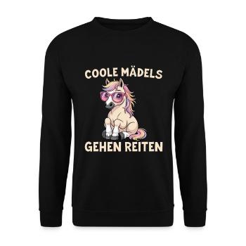 Niedliches Pferd - Coole Mädels gehen Reiten - Unisex Pullover - Schwarz - Vorne - Alina (178cm) & Michal (187cm)