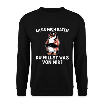 Genervter Pinguin - Du willst was von mir - Unisex Pullover - Schwarz - Vorne - Alina (178cm) & Michal (187cm)