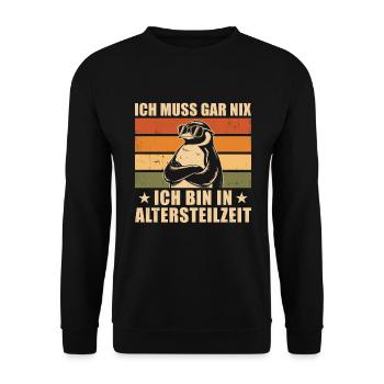 Altersteilzeit Angehende Rente Vintage Frührente - Unisex Pullover - Schwarz - Vorne - Alina (178cm) & Michal (187cm)