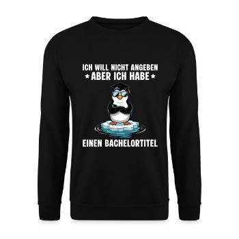 Bachelortitel Pinguin Uni Bachelor Abschluss - Unisex Pullover - Schwarz - Vorne - Alina (178cm) & Michal (187cm)
