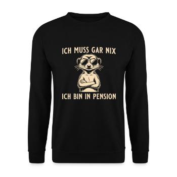 Pensionär Erdmännchen - Bin in Pension - Unisex Pullover - Schwarz - Vorne - Alina (178cm) & Michal (187cm)