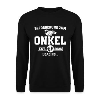 Onkel 2026 Schwangerschaftsverkündung - Unisex Pullover - Schwarz - Vorne - Alina (178cm) & Michal (187cm)