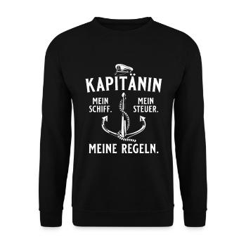 Motorboot Kapitänin - Mein Steuer Meine Regeln - Unisex Pullover - Schwarz - Vorne - Alina (178cm) & Michal (187cm)