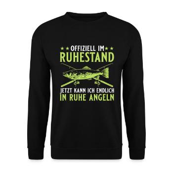 Ruhestand - Jetzt kann ich in Ruhe Angeln - Unisex Pullover - Schwarz - Vorne - Alina (178cm) & Michal (187cm)