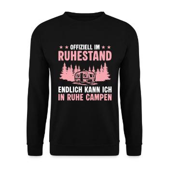Ruhestand in Ruhe Campen - Rentnerin - Unisex Pullover - Schwarz - Vorne - Alina (178cm) & Michal (187cm)