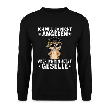 Gesellenbrief Erdmännchen - Bestandene Ausbildung - Unisex Pullover - Schwarz - Vorne - Alina (178cm) & Michal (187cm)