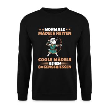 Bogensport Schaf Coole Mädels gehen Bogenschießen - Unisex Pullover - Schwarz - Vorne - Alina (178cm) & Michal (187cm)