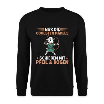 Coole Mädels gehen Bogenschießen - Schaf - Unisex Pullover - Schwarz - Vorne - Alina (178cm) & Michal (187cm)