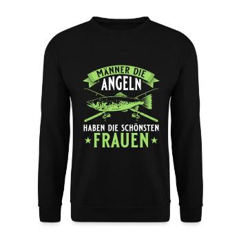 Männer die Angeln haben die Schönsten Frauen - Unisex Pullover - Schwarz - Vorne - Alina (178cm) & Michal (187cm)