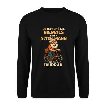 Unterschätze niemals einen alten Mann mit Fahrrad - Unisex Pullover - Schwarz - Vorne - Alina (178cm) & Michal (187cm)
