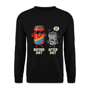 Vor der Diät – Nach der Diät lustiger Cartoon - Unisex Pullover - Schwarz - Vorne - Alina (178cm) & Michal (187cm)
