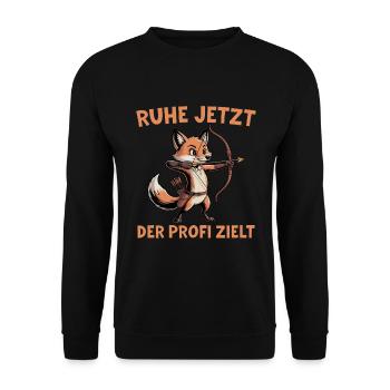Bogensport Fuchs Der Profi zielt - Bogenschießen - Unisex Pullover - Schwarz - Vorne - Alina (178cm) & Michal (187cm)