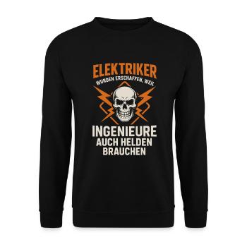 Elektriker – Helden der Ingenieure - Unisex Pullover - Schwarz - Vorne - Alina (178cm) & Michal (187cm)