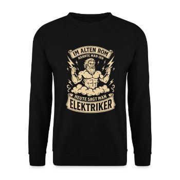 Elektriker als Zeus des Alltags - Unisex Pullover - Schwarz - Vorne - Alina (178cm) & Michal (187cm)