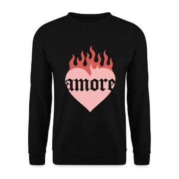 Coeur rétro amore avec flammes - Sweat-shirt Unisexe - noir - Devant - Alina (178cm) & Michal (187cm)