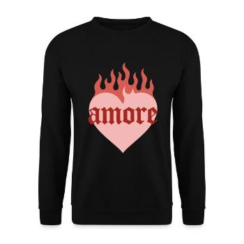Amore in Gothic font with fire - Unisex Sweatshirt - black - Front - Alina (178cm) & Michal (187cm)