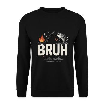 Bruh! Fisch, Feuer und Angel - Unisex Pullover - Schwarz - Vorne - Alina (178cm) & Michal (187cm)