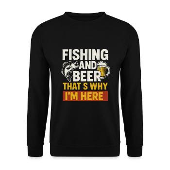 Angeln und Bier – Darum bin ich hier - Unisex Pullover - Schwarz - Vorne - Alina (178cm) & Michal (187cm)