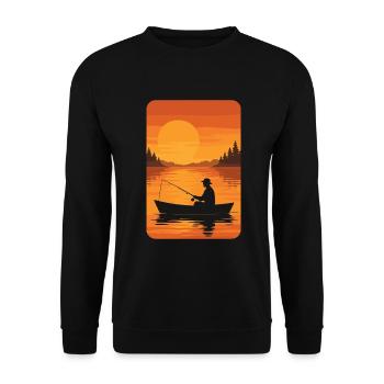 Angeln bei Sonnenuntergang - Unisex Pullover - Schwarz - Vorne - Alina (178cm) & Michal (187cm)