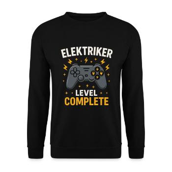 Level geschafft – Elektriker-Motiv - Unisex Pullover - Schwarz - Vorne - Alina (178cm) & Michal (187cm)