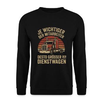 Wichtiger Mitarbeiter fährt dicke Karre - Unisex Pullover - Schwarz - Vorne - Alina (178cm) & Michal (187cm)