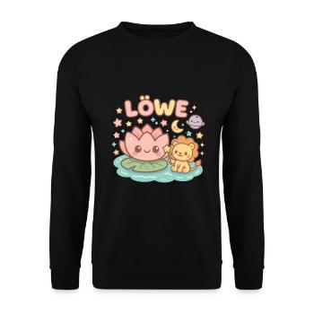 Sternzeichen Löwe im Kawaii Stil - Unisex Pullover - Schwarz - Vorne - Alina (178cm) & Michal (187cm)