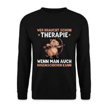 Bogenschießen Capybara - Wer braucht Therapie - Unisex Pullover - Schwarz - Vorne - Alina (178cm) & Michal (187cm)