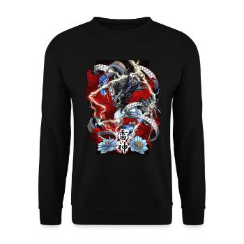 Raijin Bleu, Dieu du Tonnerre - Sweat-shirt Unisexe - noir - Devant - Alina (178cm) & Michal (187cm)