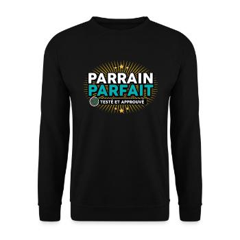 parrain teste approuve - Sweat-shirt Unisexe - noir - Devant - Alina (178cm) & Michal (187cm)