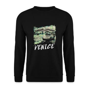 Die Rialtobrücke in Venedig: Charmante Illustration - Unisex Pullover - Schwarz - Vorne - Alina (178cm) & Michal (187cm)