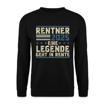 Rentner 2025 Eine Legende geht in Rente - Unisex Pullover - Schwarz - Vorne - Alina (178cm) & Michal (187cm)
