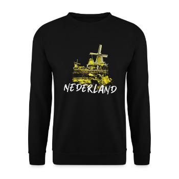 Illustration of windmills Netherlands, yellow - Unisex Sweatshirt - black - Front - Alina (178cm) & Michal (187cm)