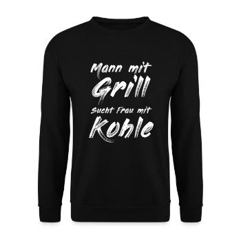 Mann mit Grill sucht - Unisex Pullover - Schwarz - Vorne - Alina (178cm) & Michal (187cm)