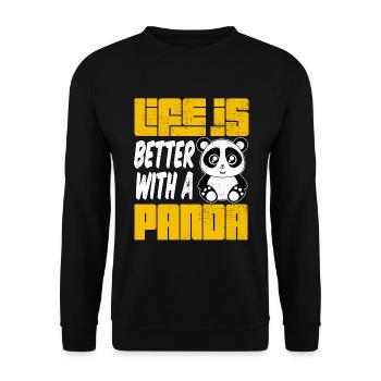 Panda Baby Geschenk Süßes Bärchen zum knuddeln - Unisex Pullover - Schwarz - Vorne - Alina (178cm) & Michal (187cm)