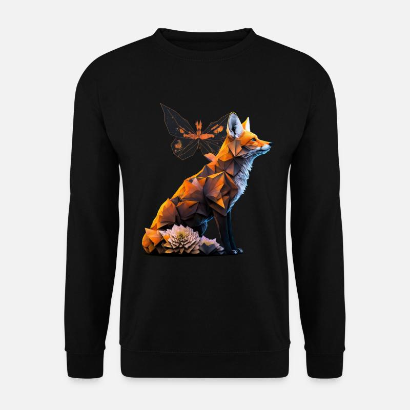 Fuchs Schmetterling Tiere Geschenk Kunst Tiermotiv - Unisex Pullover - Schwarz