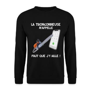La Tronçonneuse M'Appelle Faut Que J' Y Aille - Sweat-shirt Unisexe - noir - Devant - Alina (178cm) & Michal (187cm)