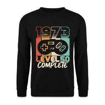50 Geburtstag Jahrgang 1973 Level 50 Complete - Unisex Pullover - Schwarz - Vorne - Alina (178cm) & Michal (187cm)