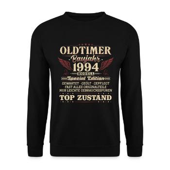Oldtimer Baujahr 1994 Jahrgang Geburtstag Geschenk - Unisex Pullover - Schwarz - Vorne - Alina (178cm) & Michal (187cm)