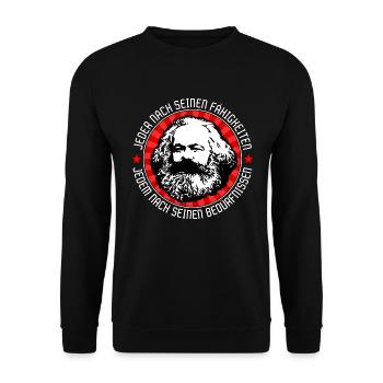 Karl Marx – Jeder nach seinen Fähigkeiten... - Unisex Pullover - Schwarz - Vorne - Alina (178cm) & Michal (187cm)