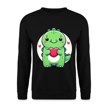 Adorable Dino with Heart Cartoon - Unisex Sweatshirt - black - Front - Alina (178cm) & Michal (187cm)