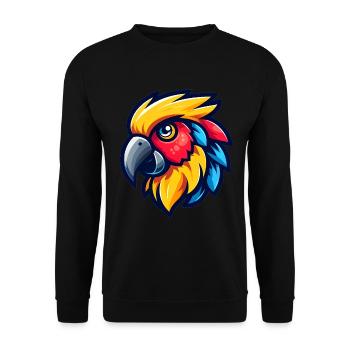 Lebendiges Cartoon-Papageienkopf-Design - Unisex Pullover - Schwarz - Vorne - Alina (178cm) & Michal (187cm)