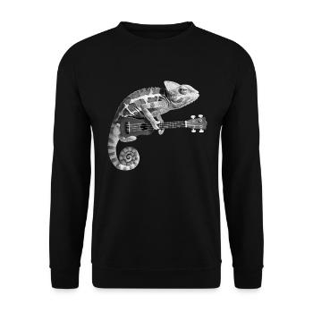 Chamäleon mit Ukulele schwarz weiß - Unisex Pullover - Schwarz - Vorne - Alina (178cm) & Michal (187cm)