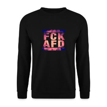 Die Welt ist bunt & soll es auch bleiben: FCK AFD! - Unisex Pullover - Schwarz - Vorne - Alina (178cm) & Michal (187cm)