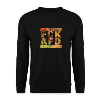 Die Welt ist bunt & soll es auch bleiben: FCK AFD! - Unisex Pullover - Schwarz - Vorne - Alina (178cm) & Michal (187cm)