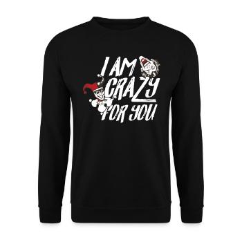 DC Comics Joker Harley Quinn Crazy For You Spruch - Unisex Pullover - Schwarz - Vorne - Alina (178cm) & Michal (187cm)